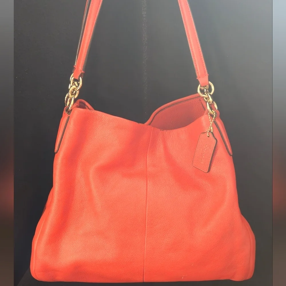 Coach Madison Phoebe Red-Orange Pebbled Leather Slouch Shoulder Bag